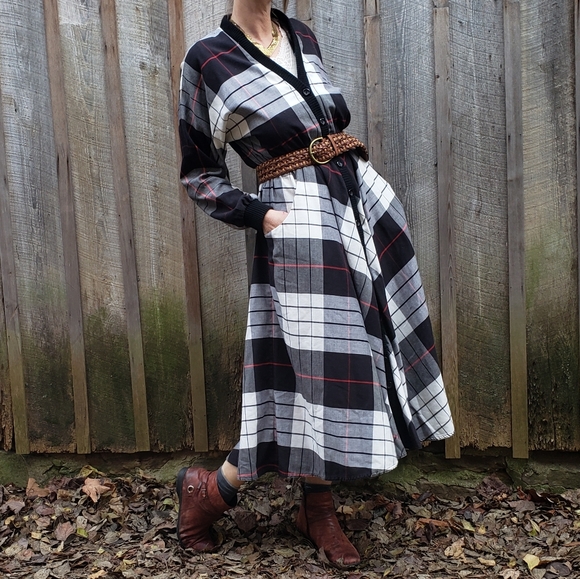 VTG Ronnie Heller for MJ Large Print Plaid Dress - Picture 3 of 12
